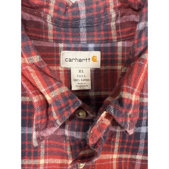 Carhartt Vintage Flannel Shirt Mens  XL Tall PLAID Cotton Button Up FLAP Pockets - Picture 3 of 6